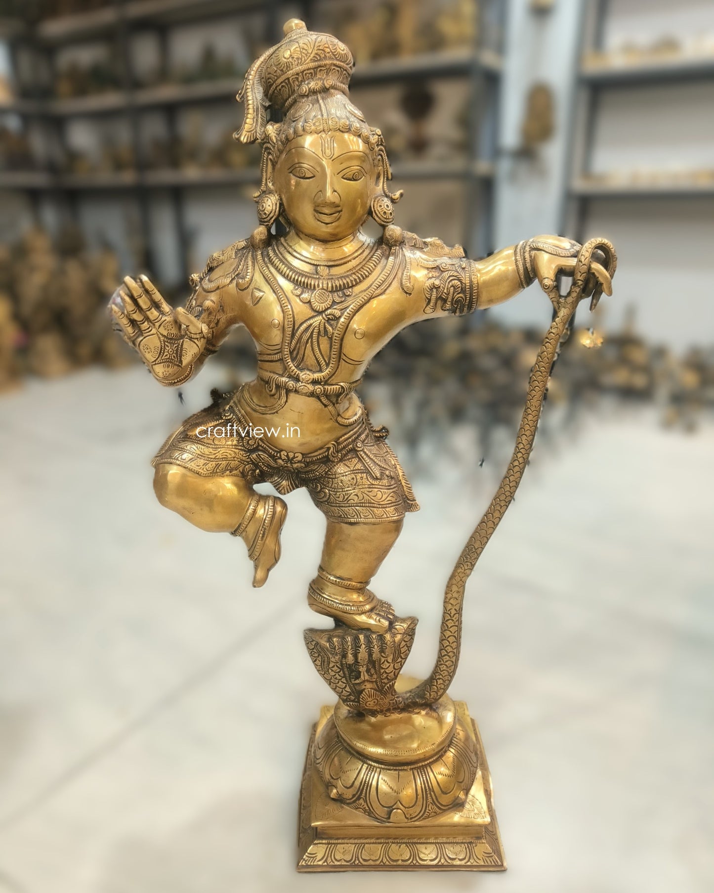Artistic Shri Krishna Vanquishes Kaliya Sculpture 34"