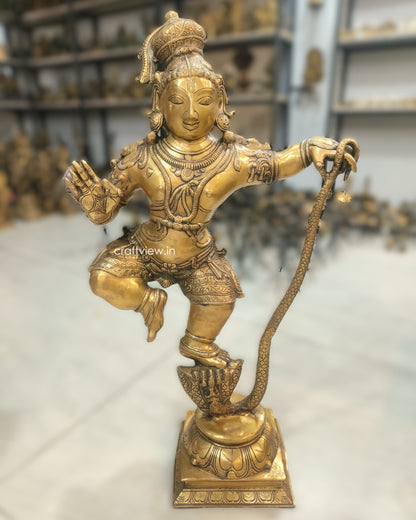 Artistic Shri Krishna Vanquishes Kaliya Sculpture 34"