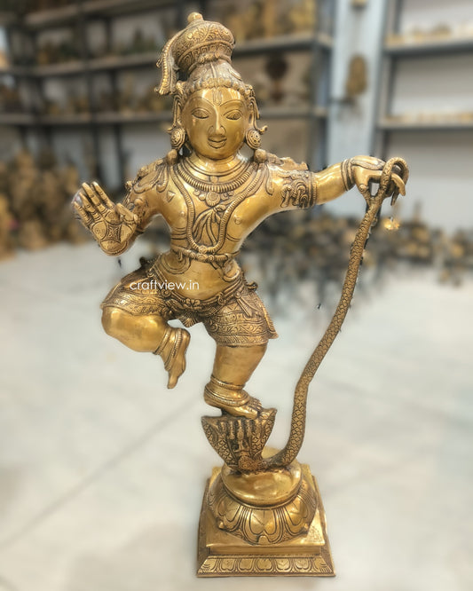 Artistic Shri Krishna Vanquishes Kaliya Sculpture 34"