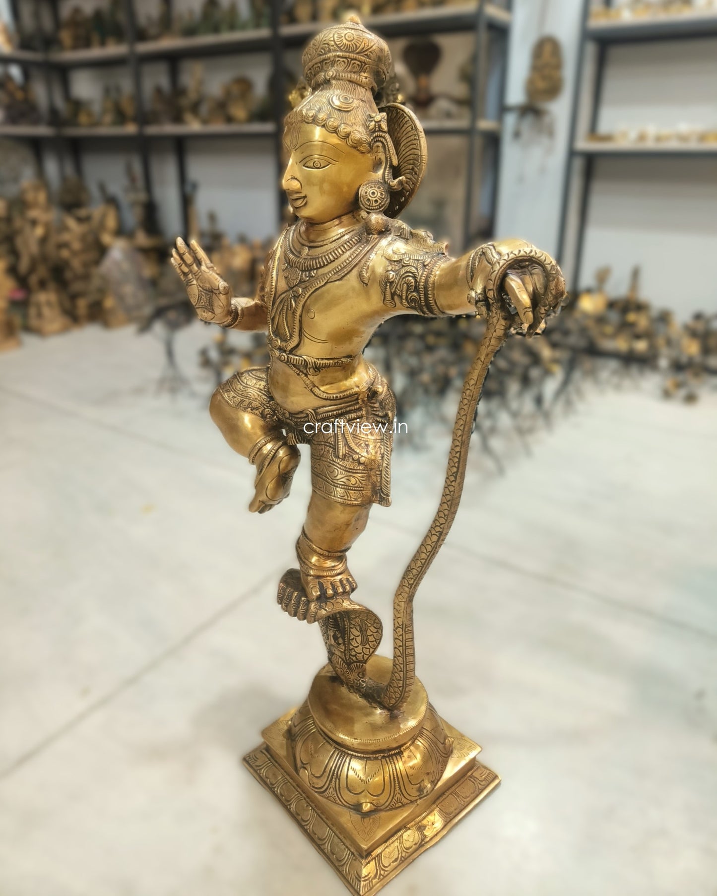 Artistic Shri Krishna Vanquishes Kaliya Sculpture 34"