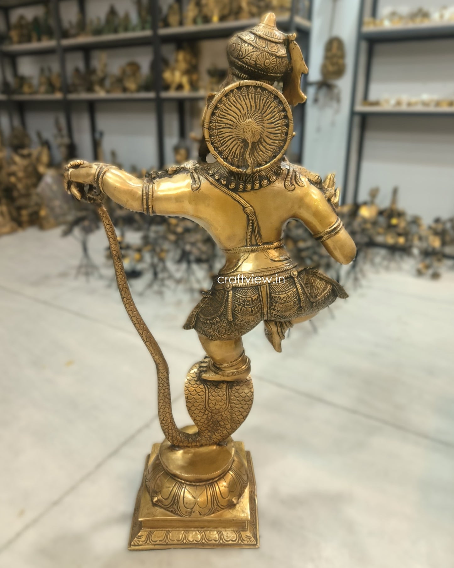 Artistic Shri Krishna Vanquishes Kaliya Sculpture 34"