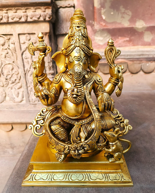 32cm Dakshinabhimukhi Brass Ganesh Idol
