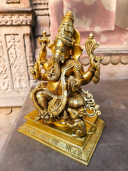 32cm Dakshinabhimukhi Brass Ganesh Idol