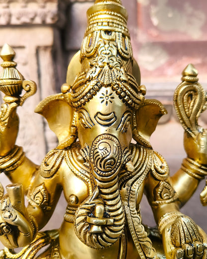 32cm Dakshinabhimukhi Brass Ganesh Idol
