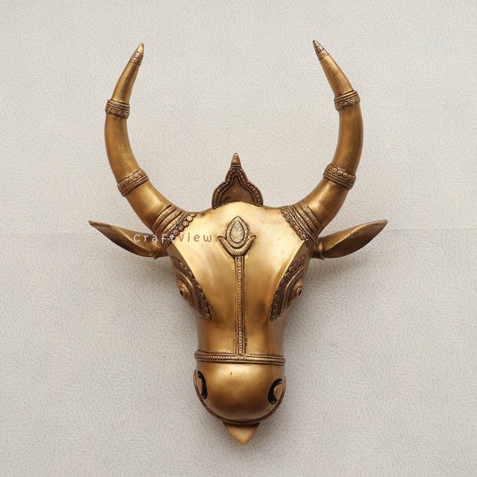 Brass Nandi Bull Wall Hanging Mask for Divine Décor