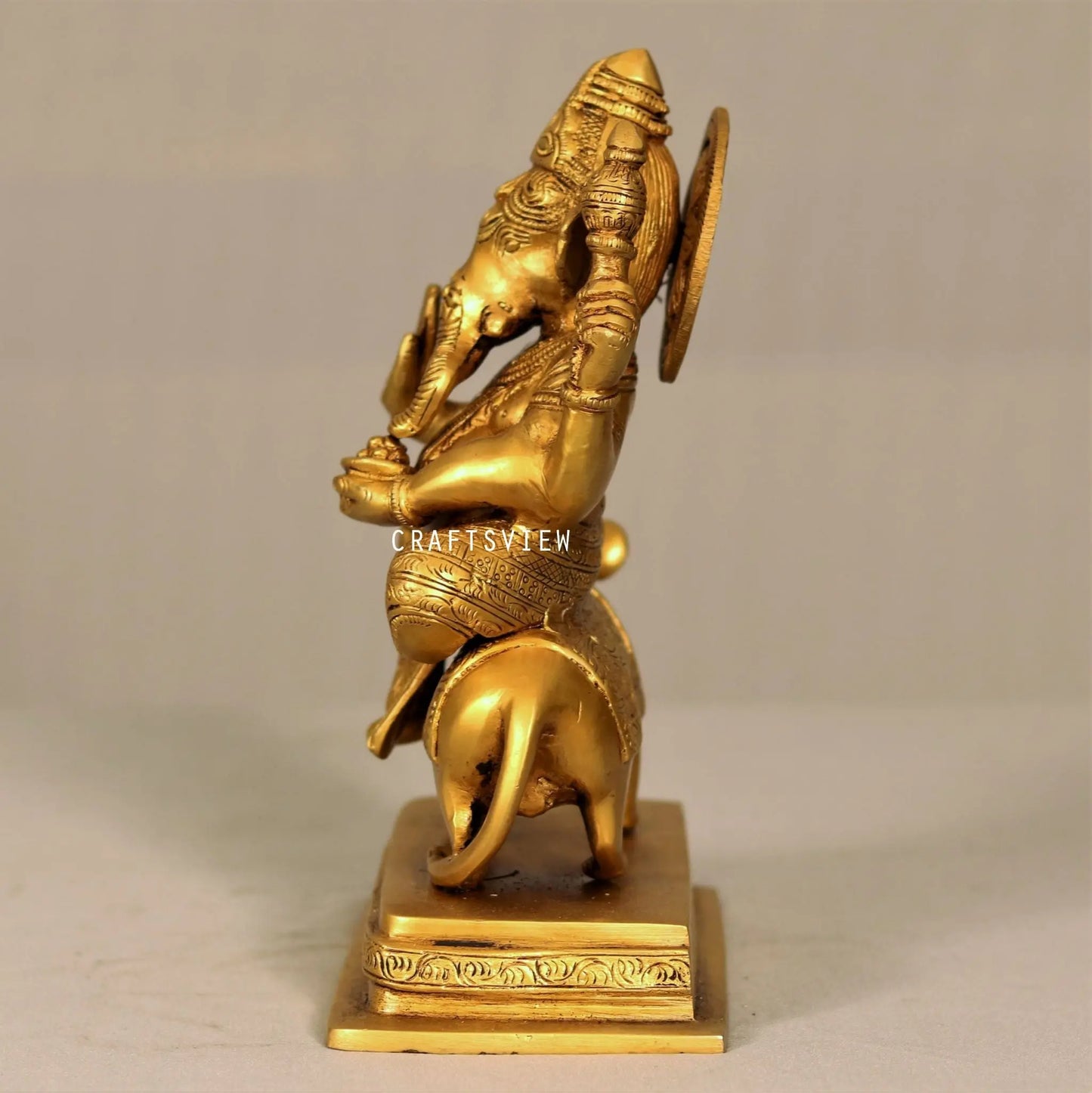 Brass Lord Ganesha Statue Sited On Musak 10" craftsview