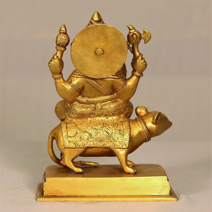 Brass Lord Ganesha Statue Sited On Musak 10" craftsview