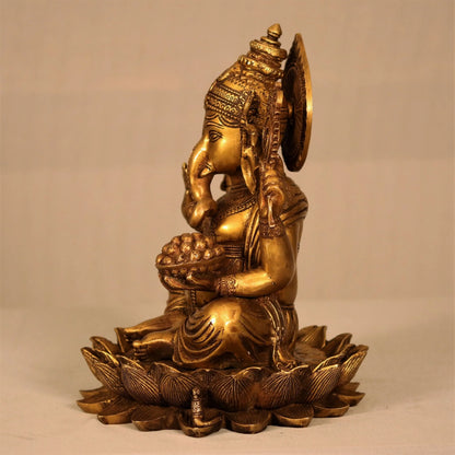 Brass Lord Ganesha Idol Sited On Lotus Base craftsview