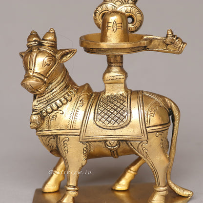 Brass Nandi for Abhisheka with Shiva Lingam