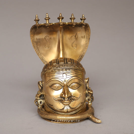 9.5" Brass Shiva Mukhlingam With Nagabharanam Table Decor