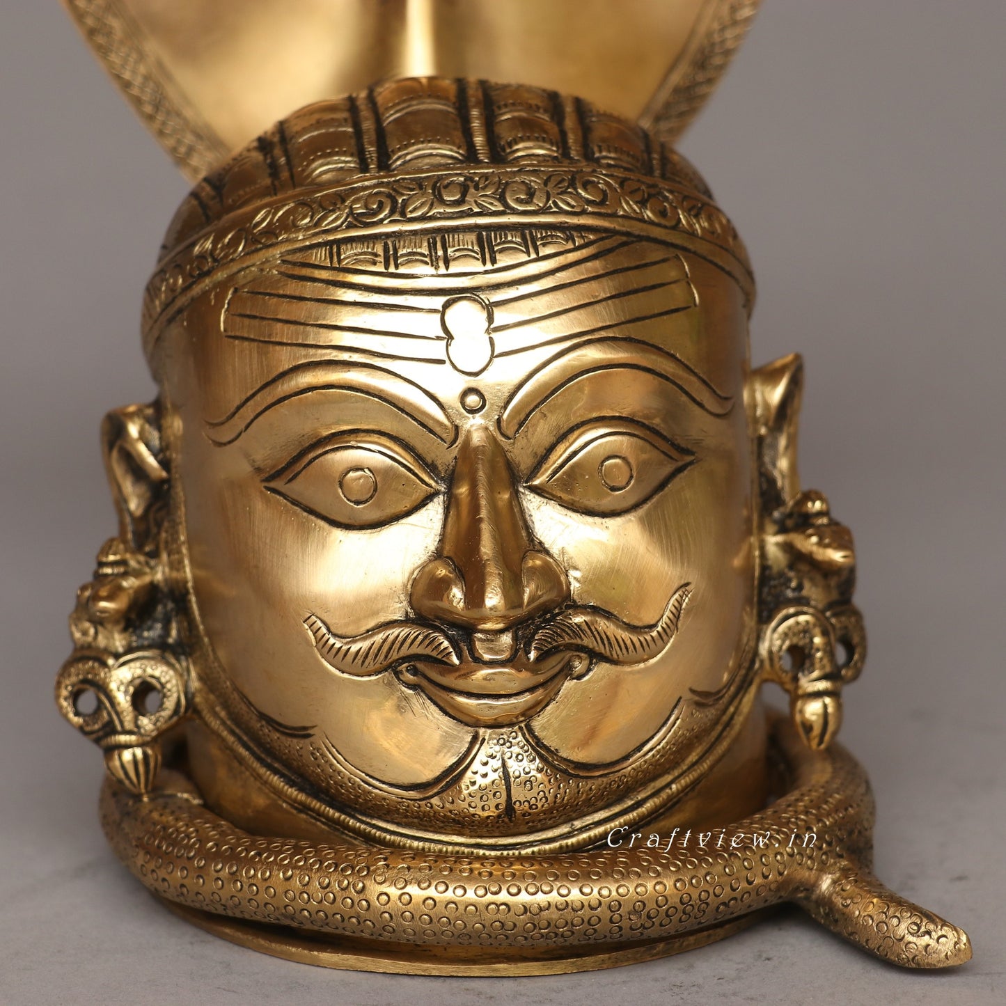 9.5" Brass Shiva Mukhlingam With Nagabharanam Table Decor