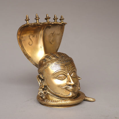 9.5" Brass Shiva Mukhlingam With Nagabharanam Table Decor