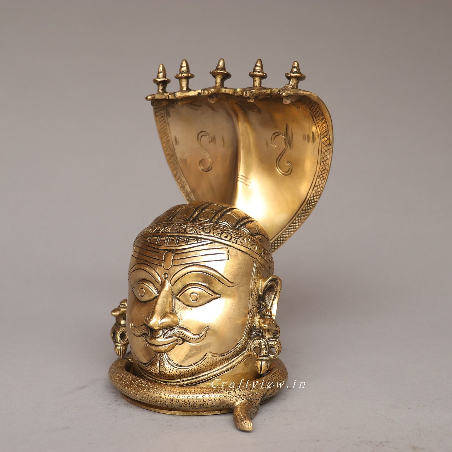 9.5" Brass Shiva Mukhlingam With Nagabharanam Table Decor