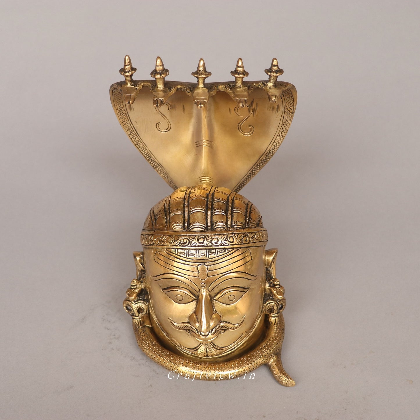 9.5" Brass Shiva Mukhlingam With Nagabharanam Table Decor