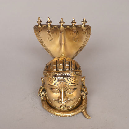 9.5" Brass Shiva Mukhlingam With Nagabharanam Table Decor
