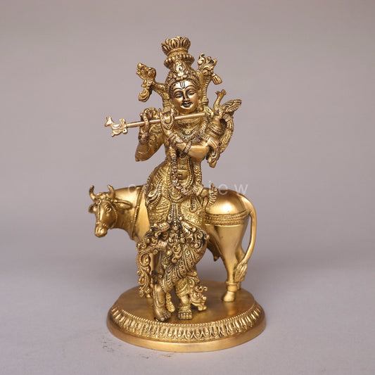 Brass Lord Cow Krishna Idol