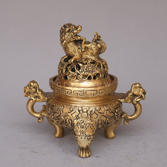 Brass Dragón Pot Incense Burner Figurine