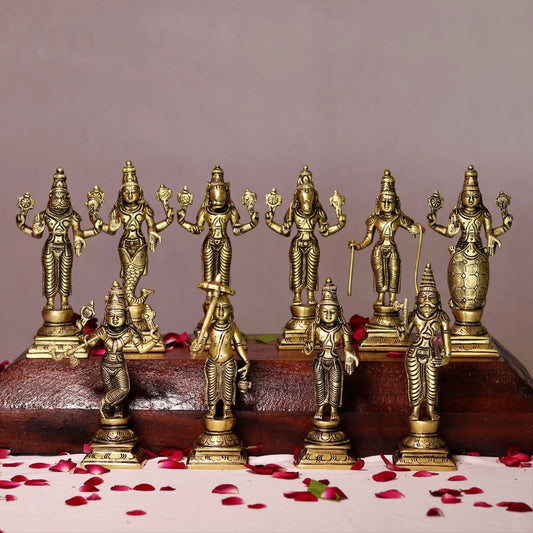 Lord Vishnu Dash Avtaar brass statues 6" craftsview