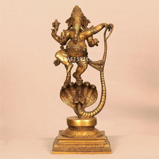 Brass Nirtiya Ganesh With Sheshnaag. craftsview