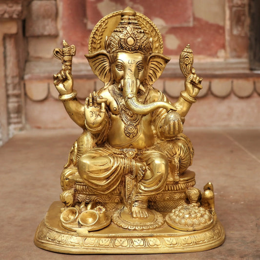 Brass Ganesha Statue Golden Finished 13" craftsview