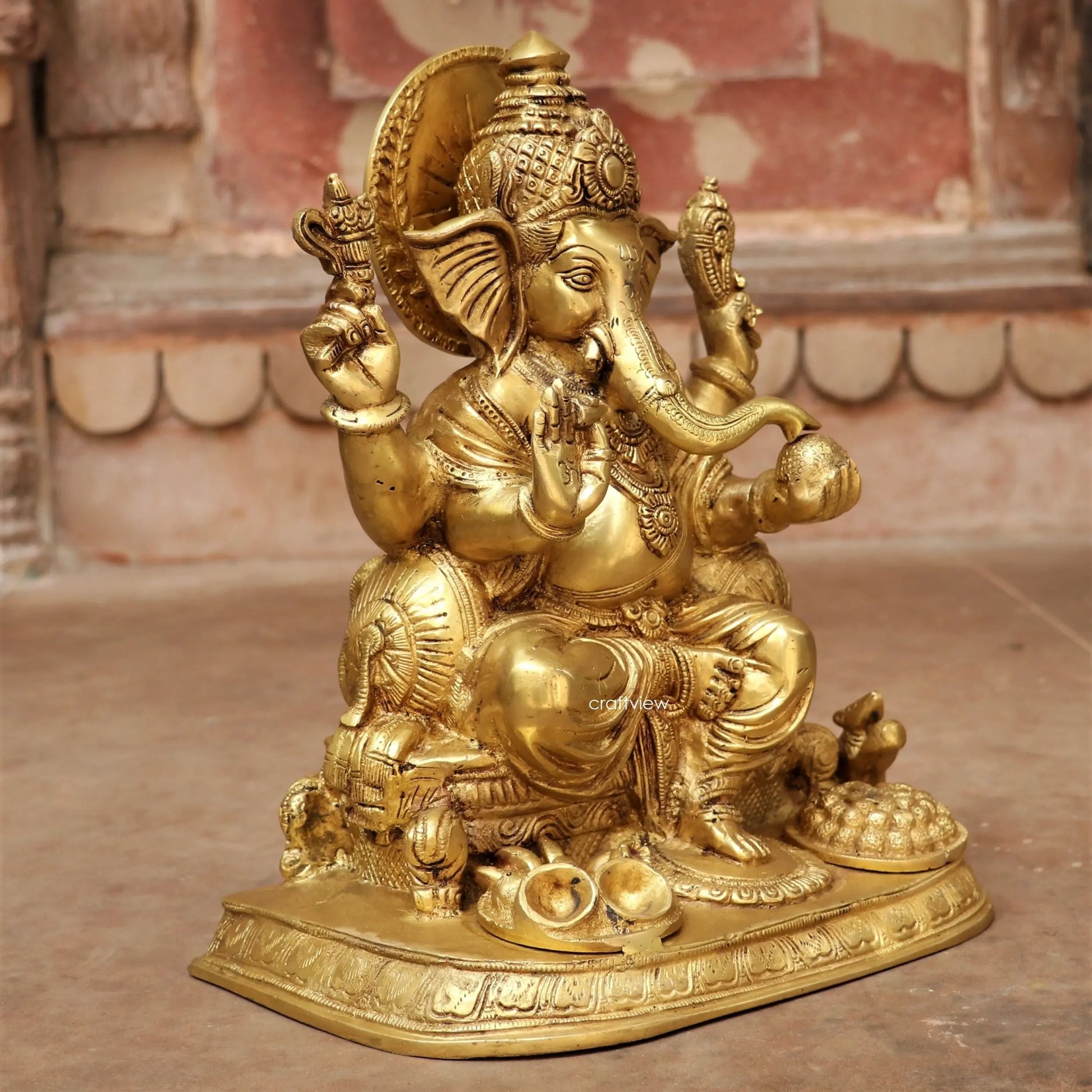 Brass Ganesha Statue Golden Finished 13" craftsview