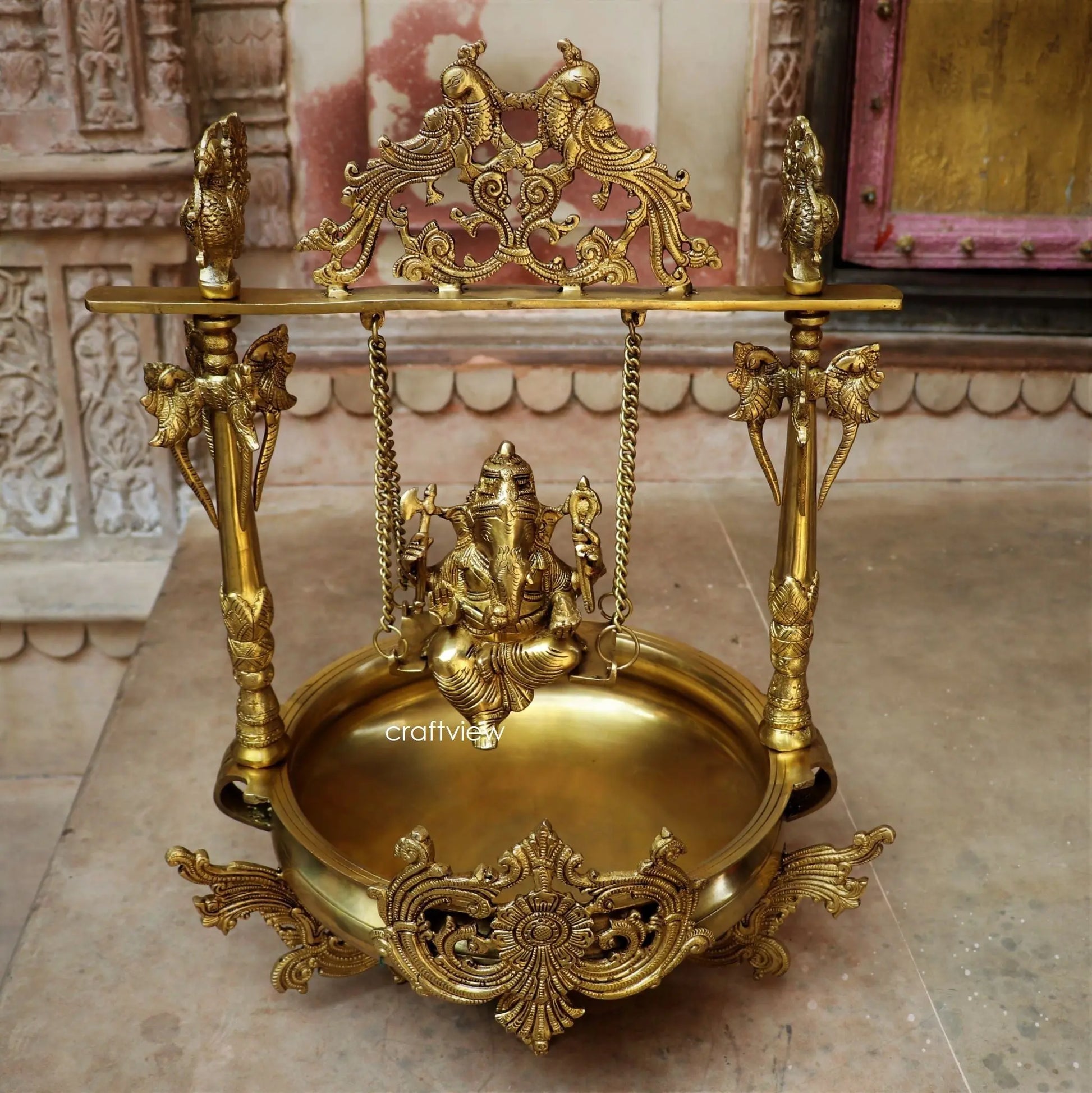 Brass Urli Decor with Ganesh jhula craftsview