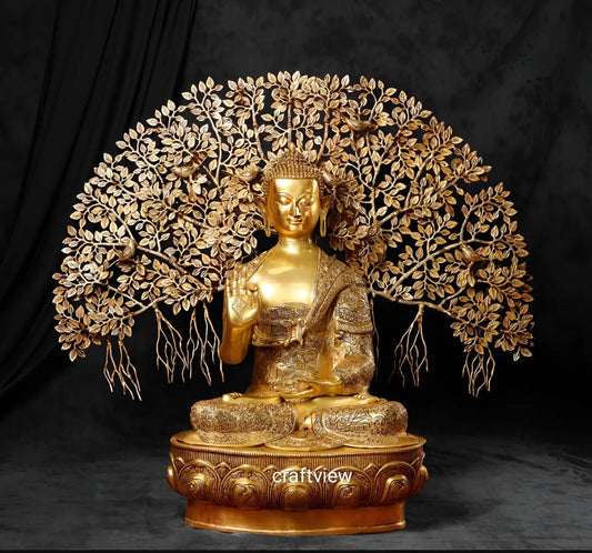 42" Brass Buddha With Bodhi Tree Background Craftsview