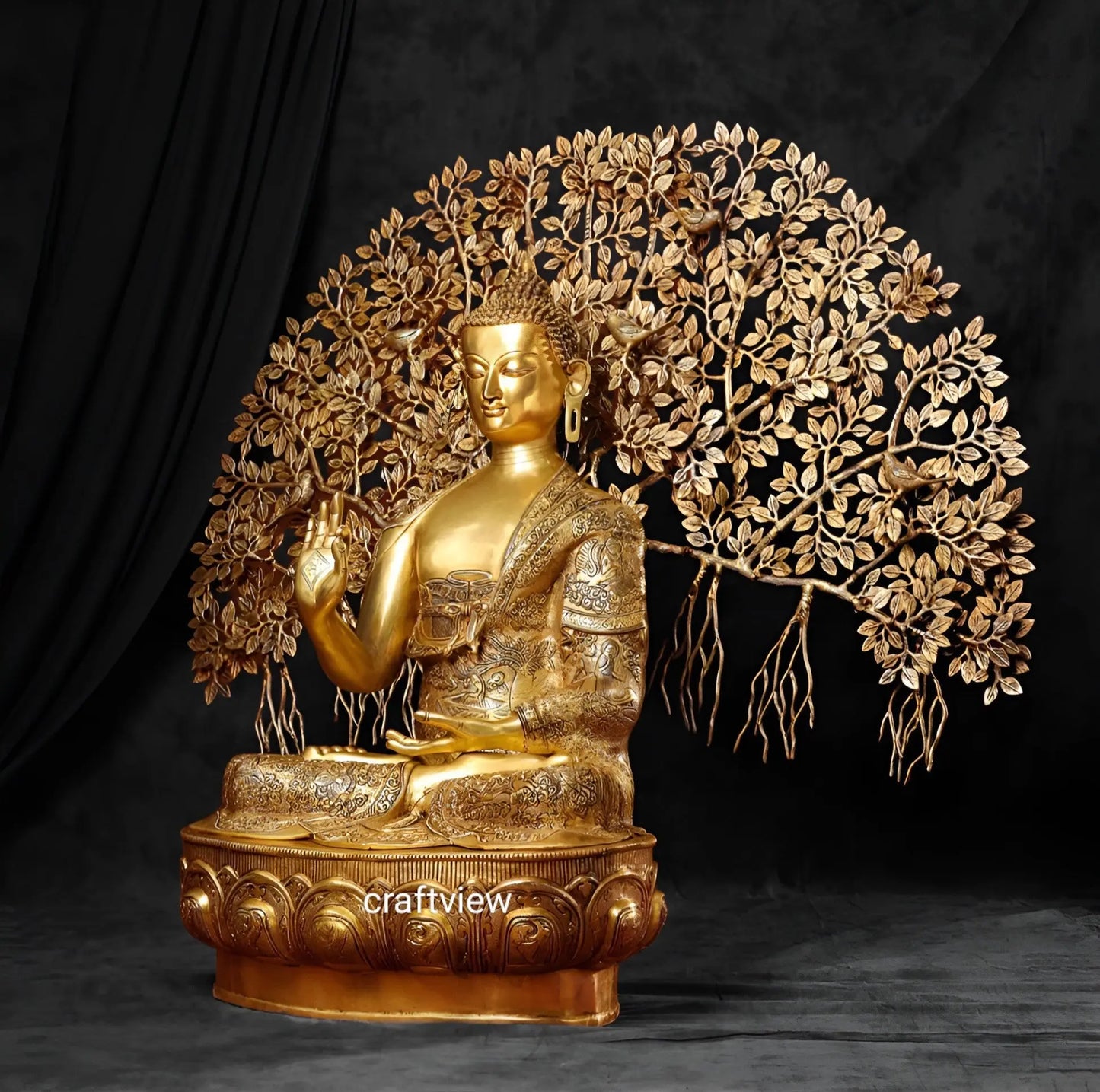 42" Brass Buddha With Bodhi Tree Background Craftsview