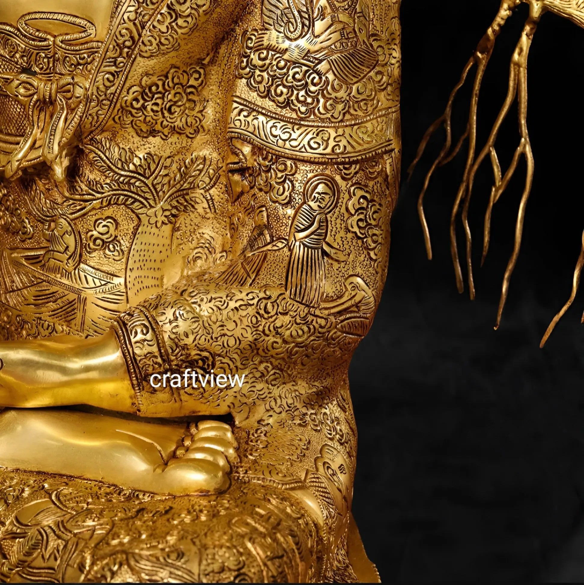 42" Brass Buddha With Bodhi Tree Background Craftsview