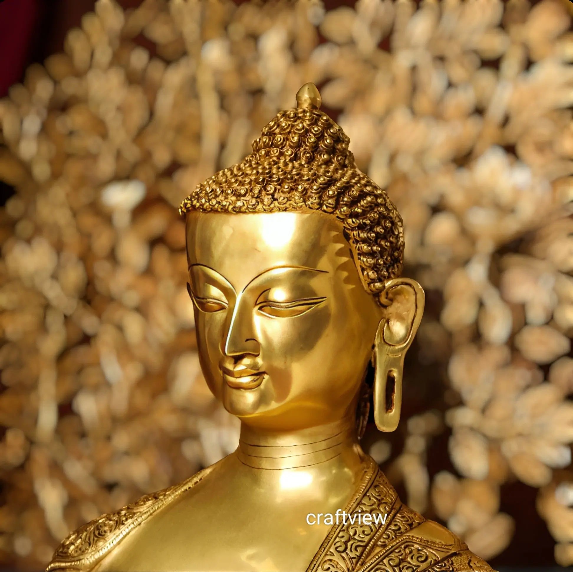 42" Brass Buddha With Bodhi Tree Background Craftsview