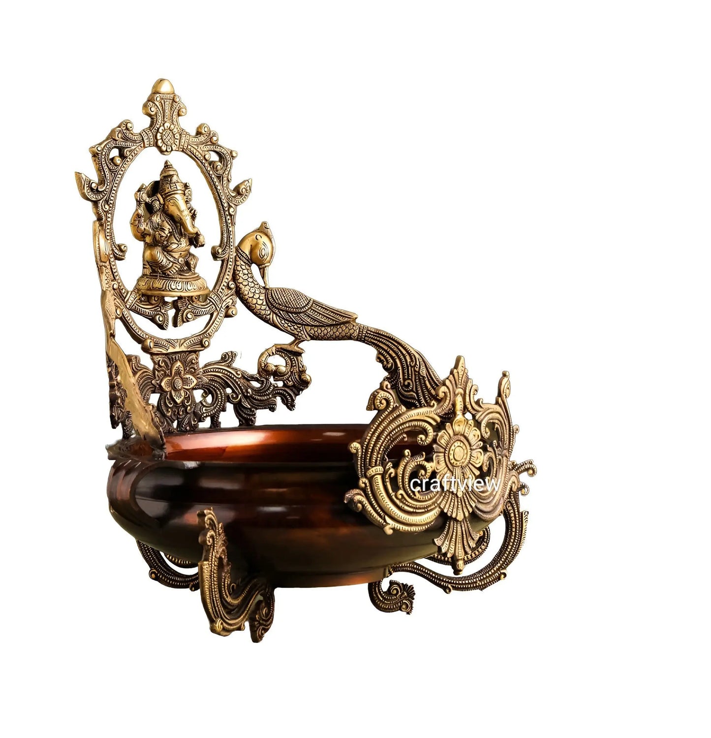 19" Brass Decoration Urli With Ganesh Craftsview