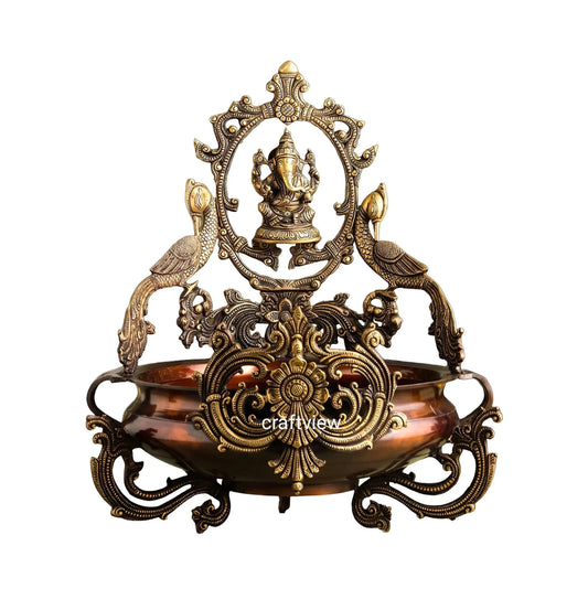 19" Brass Decoration Urli With Ganesh Craftsview