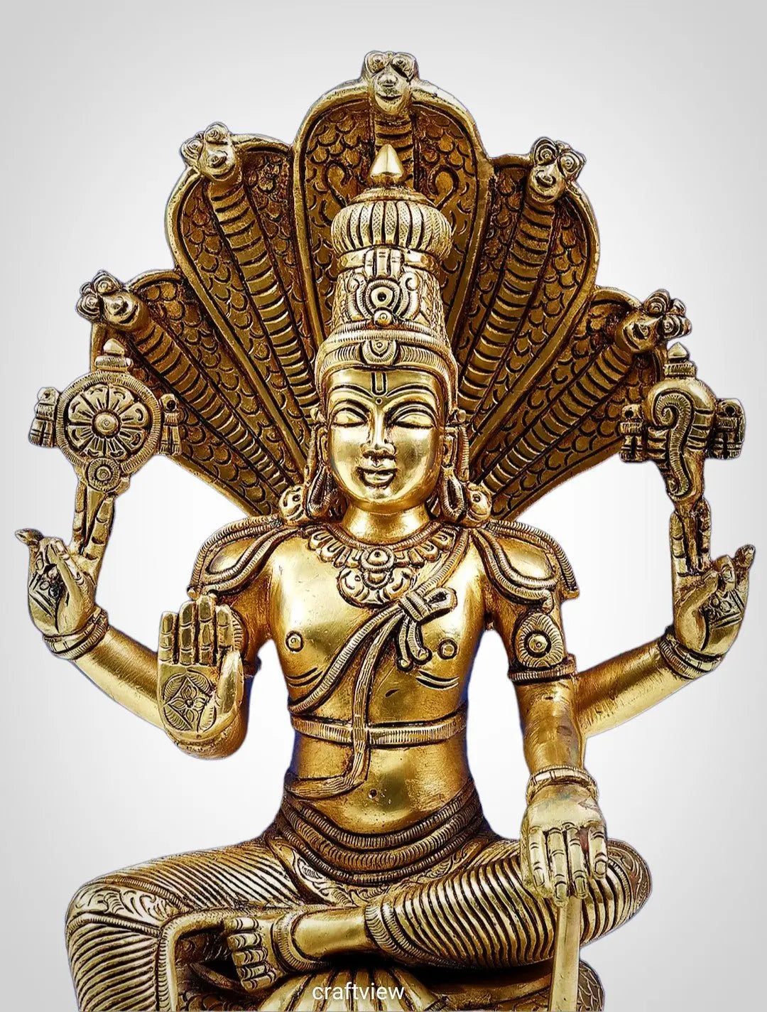 Vishnu Sculpture with Shesh Naag 14" Craftsview