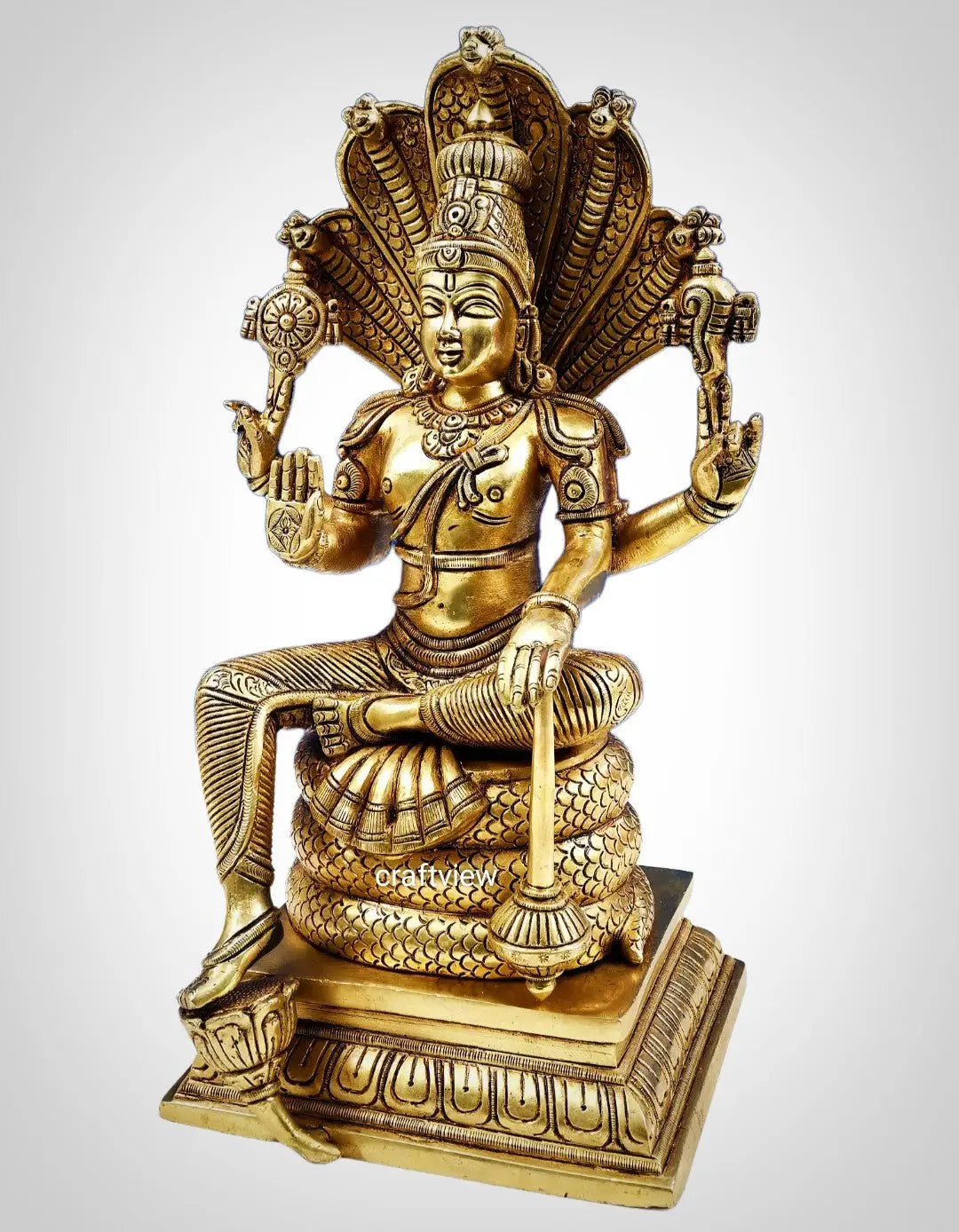 Vishnu Sculpture with Shesh Naag 14" Craftsview