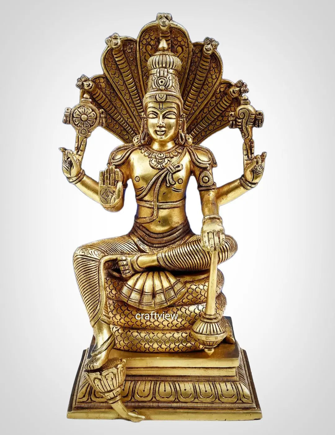 Vishnu Sculpture with Shesh Naag 14" Craftsview