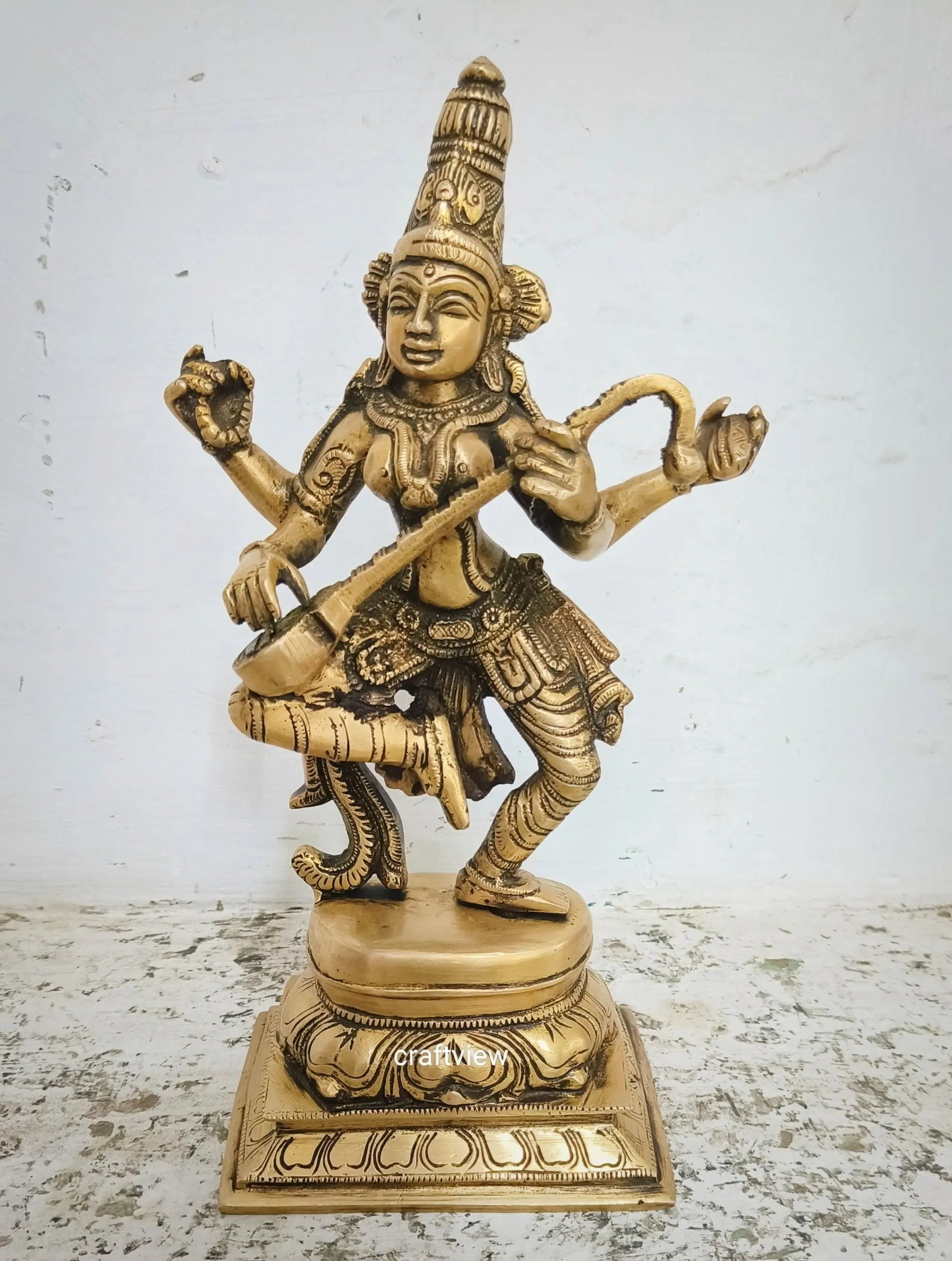 Sarasvati Statue standing on Base craftsview