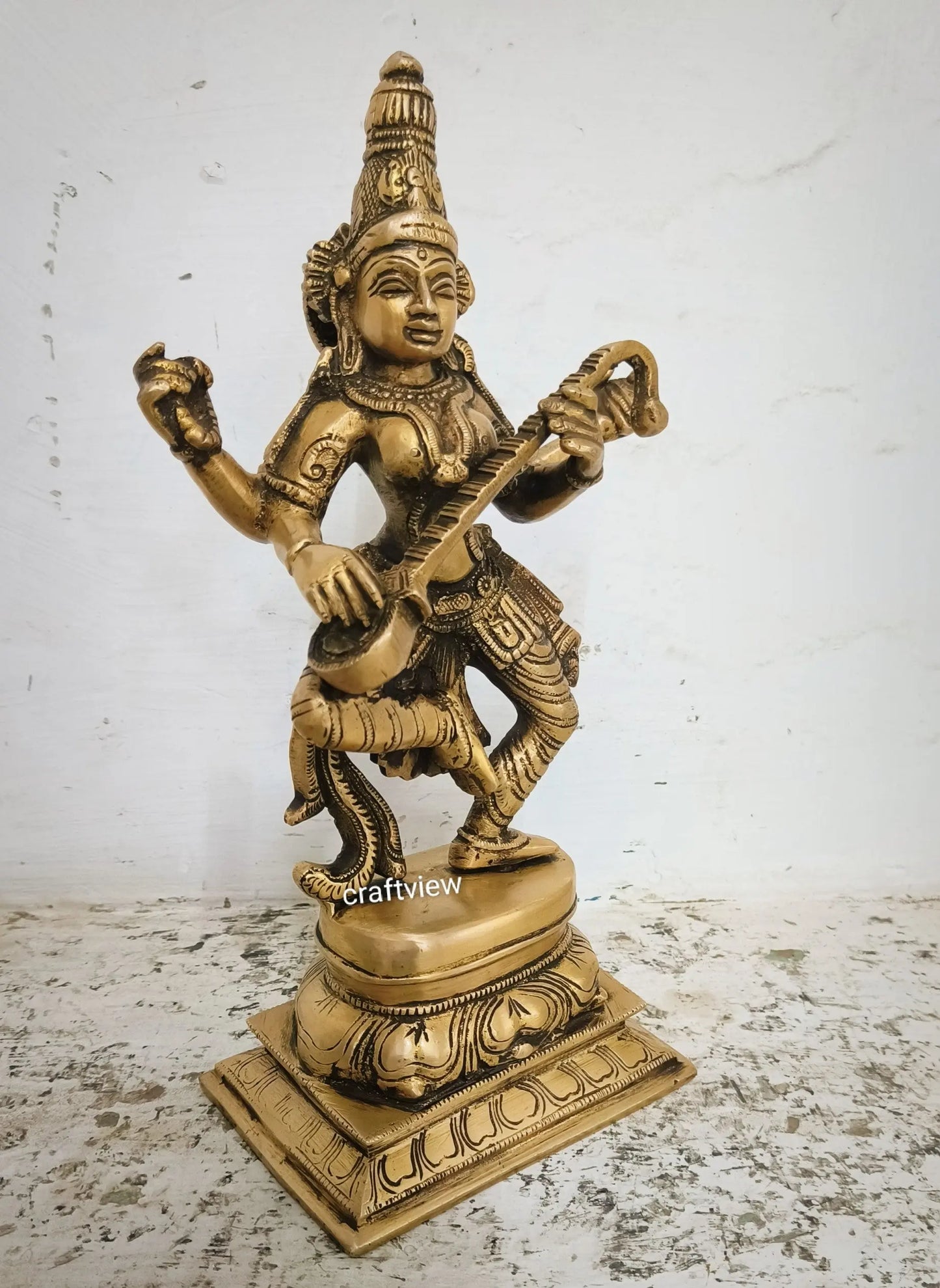 Sarasvati Statue standing on Base craftsview