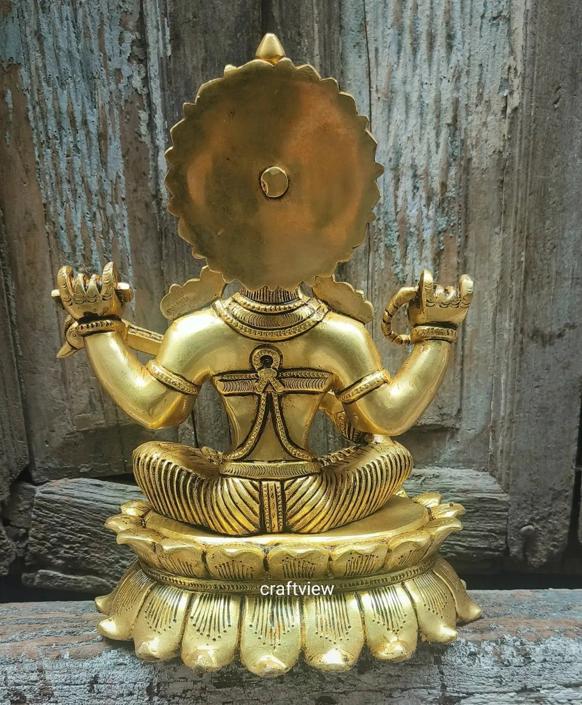 Brass Sarasvati Idol sitting on lotus 11" craftsview