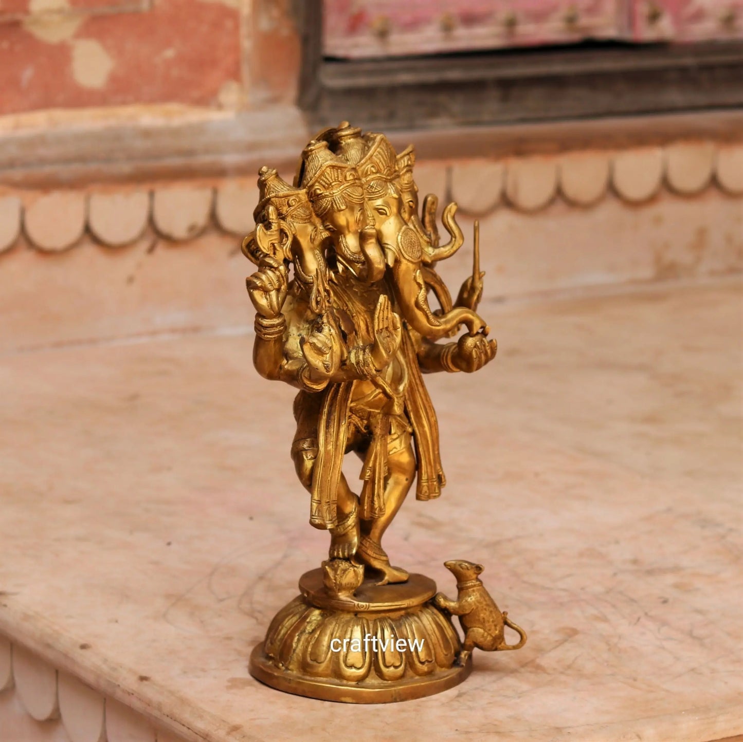 Brass Panchmukhi Dancing Ganesh Statue 15" craftsview