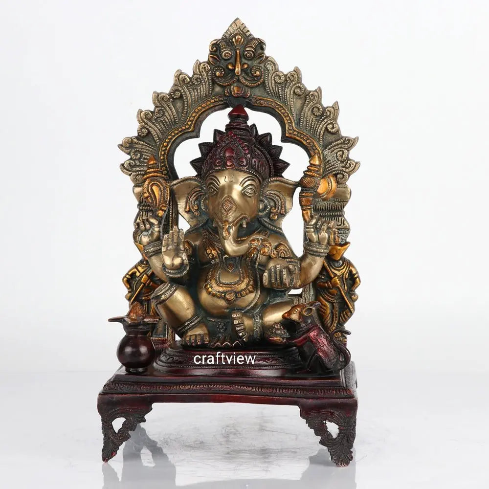 Brass Ganesh Statue with Frame 17" craftsview