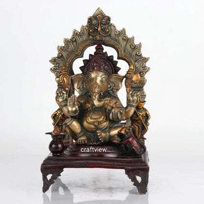 Brass Ganesh Statue with Frame 17" craftsview