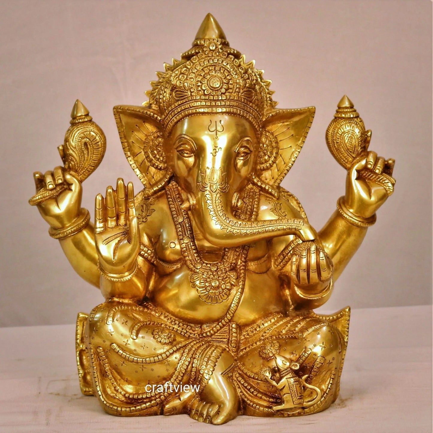 Brass Blessing Ganesh Statue 13" Craftsview