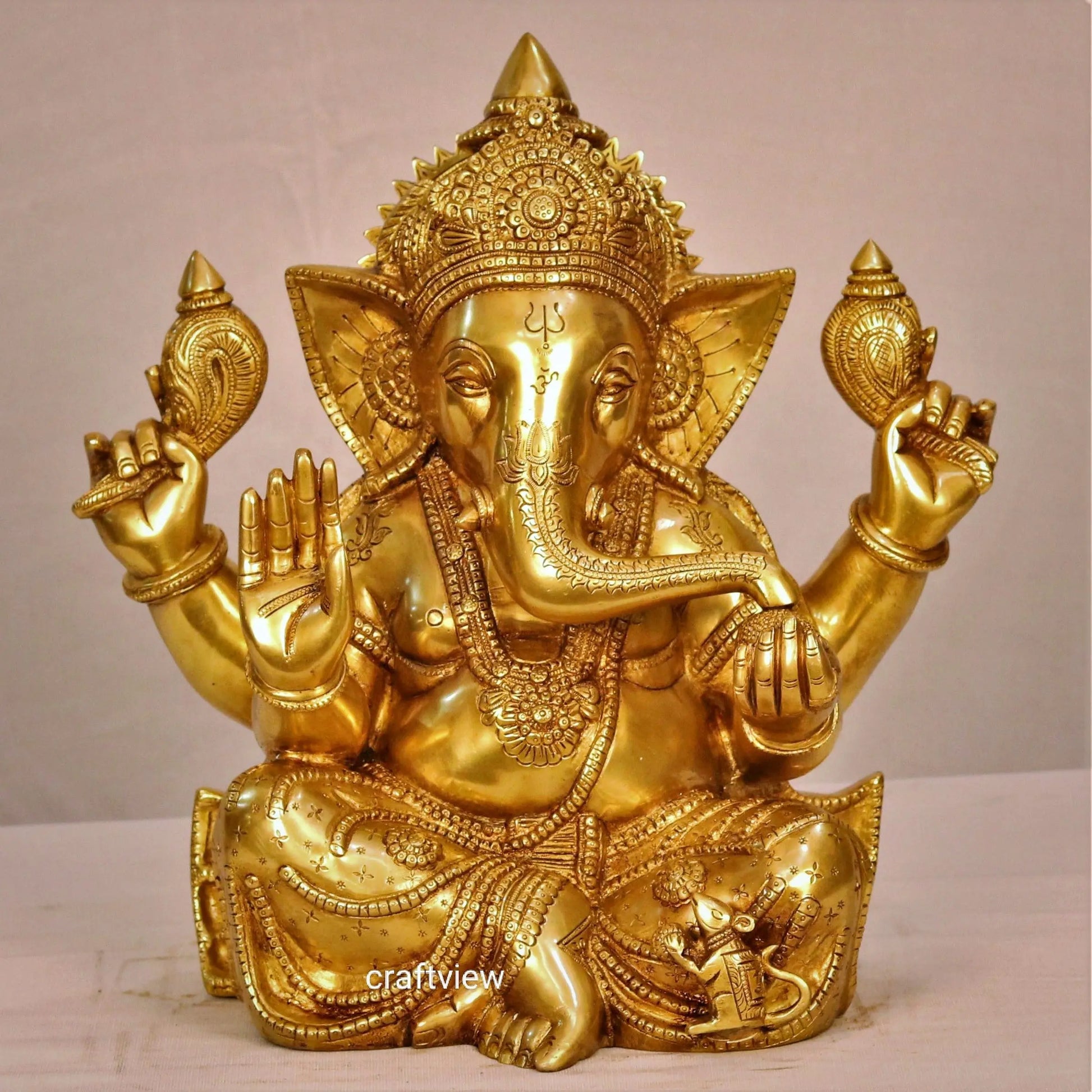 Brass Blessing Ganesh Statue 13" Craftsview