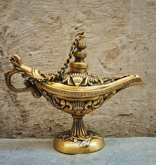 7" Brass Aladdin Magic Lamp, Tumbled Gold Craftsview