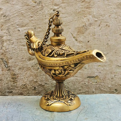 7" Brass Aladdin Magic Lamp, Tumbled Gold Craftsview