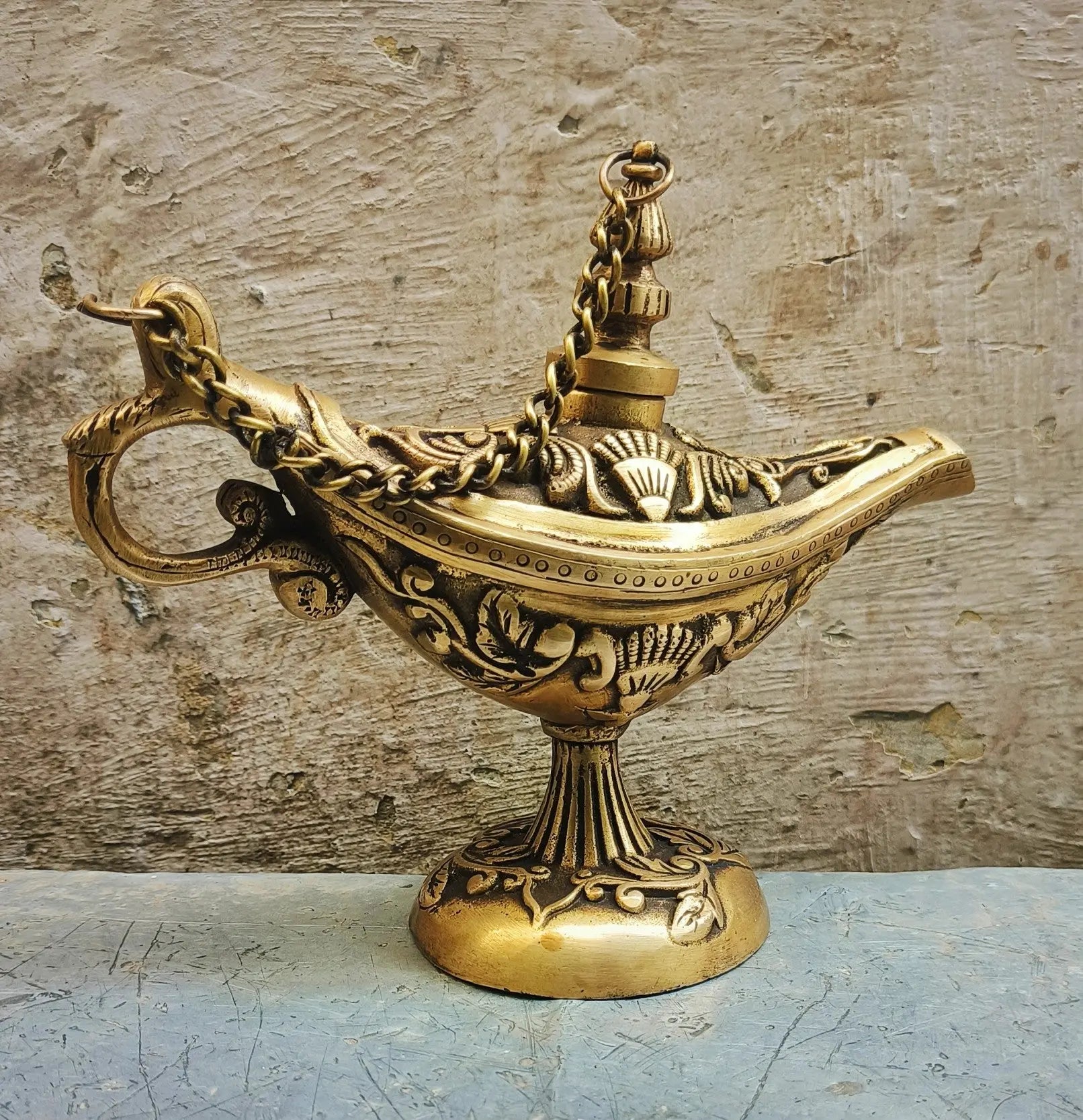 7" Brass Aladdin Magic Lamp, Tumbled Gold Craftsview