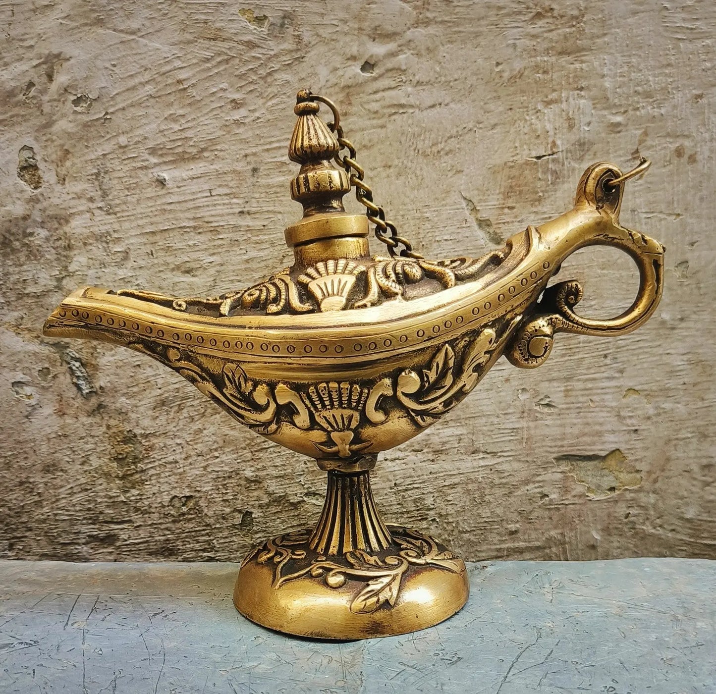 7" Brass Aladdin Magic Lamp, Tumbled Gold Craftsview