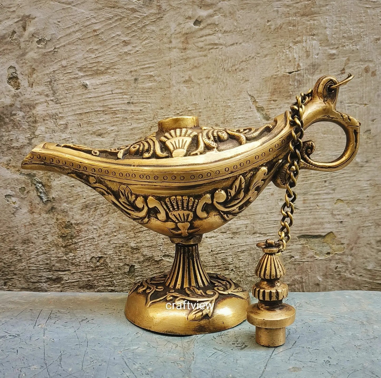 7" Brass Aladdin Magic Lamp, Tumbled Gold Craftsview