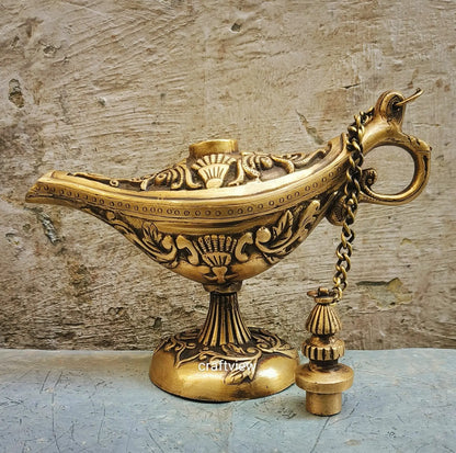 7" Brass Aladdin Magic Lamp, Tumbled Gold Craftsview