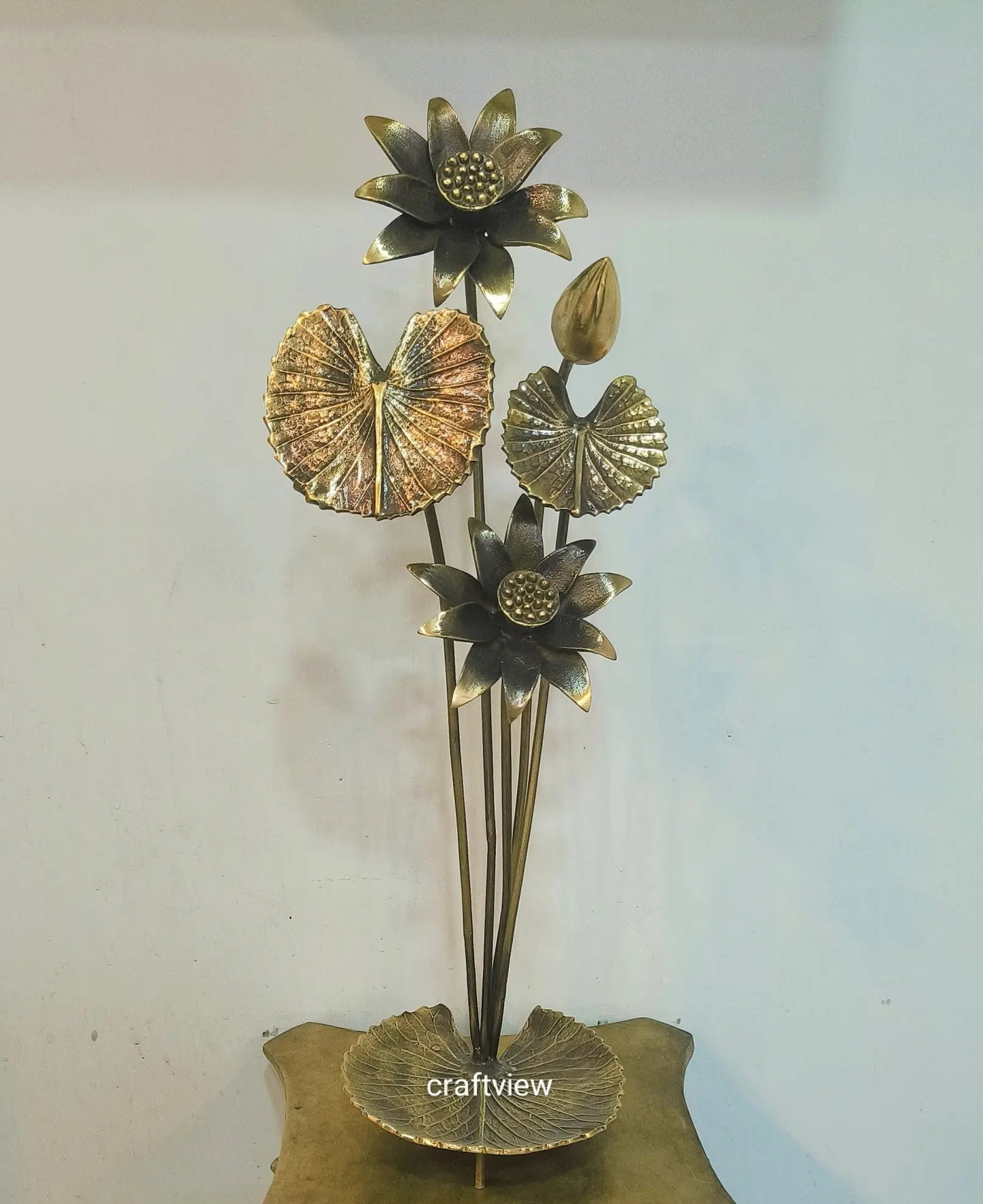 Brass Decoration Lotus Leaves Figurine 21" craftsview